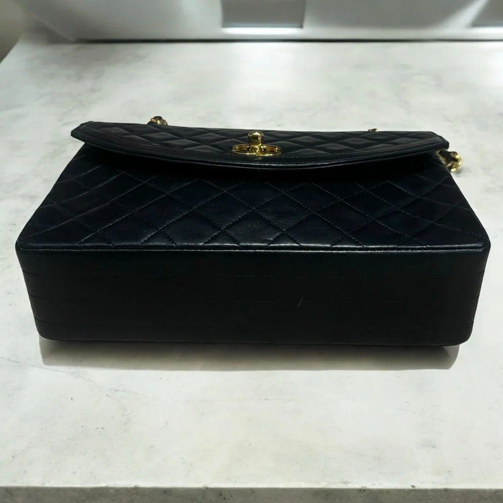 CHANEL Vintage 1986 Classic Quilted Lambskin Flap Bag Black/Red